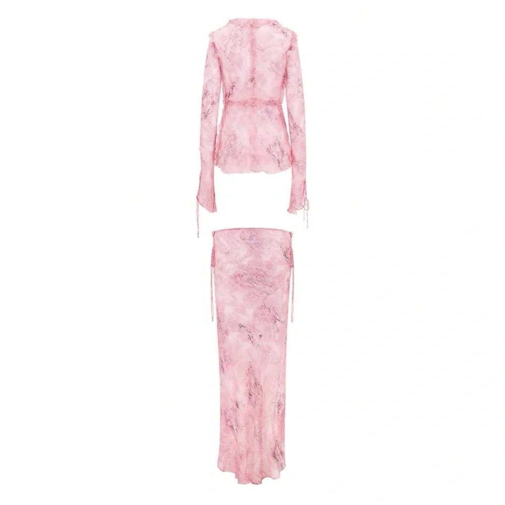 Pink Tie-Front Top and Skirt Set never worn